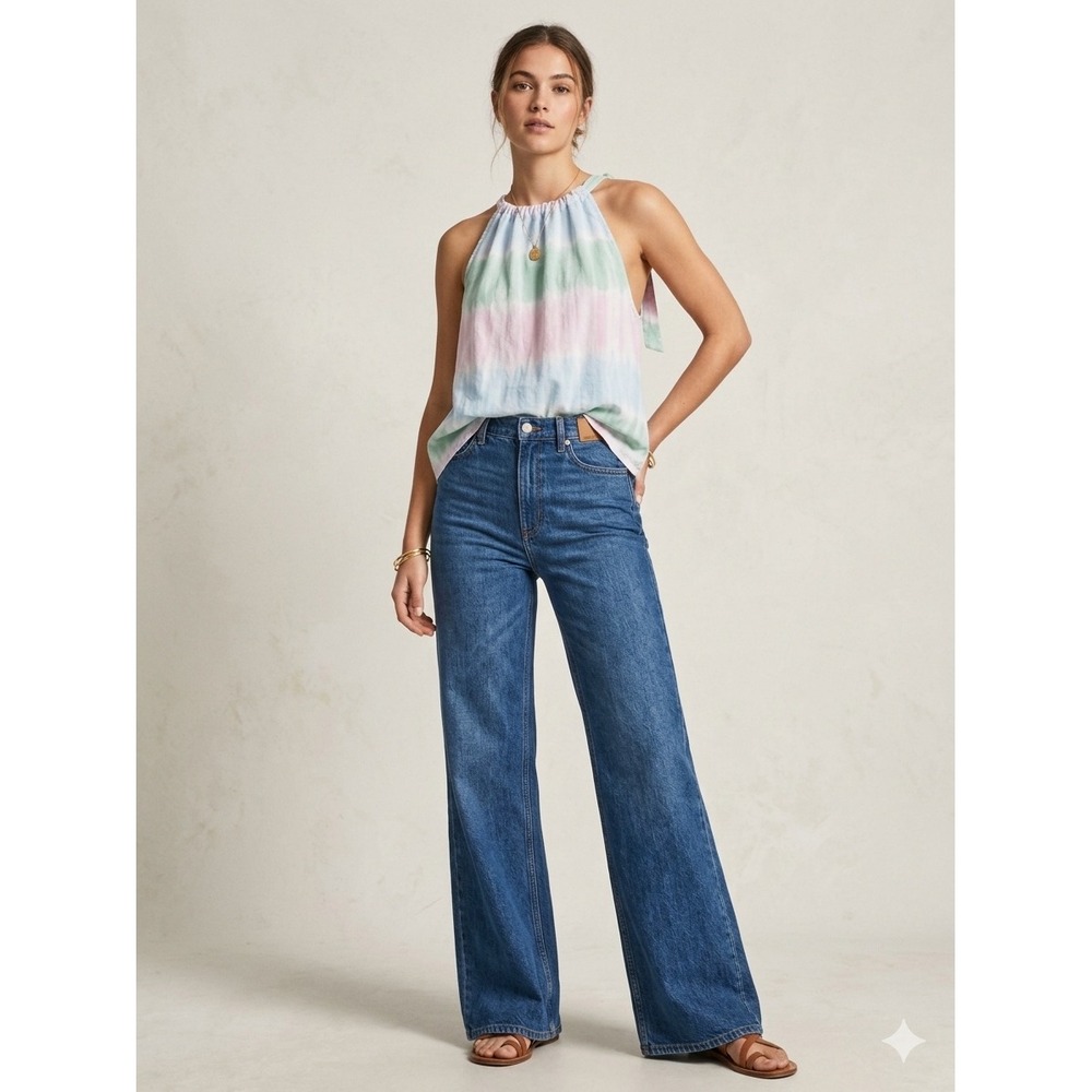 Cloth & Stone Anthropologie XL Pastel Tie Dye Halter Top Tencel Blue Pink Green